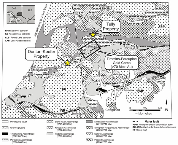 map of Abitibi Greenstone Belt